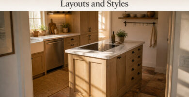 Small kitchen island with a cooktop and modern design elements.
